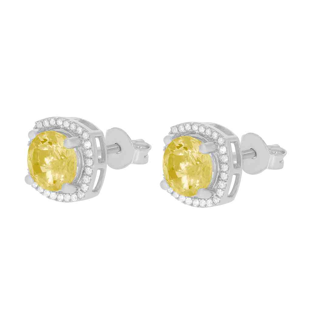 Yellow Sapphire and Diamond Halo Stud Earrings PD31345AER YELLOW TOPAZ